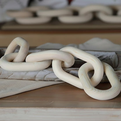 Wood Chain Link Decor, Hand Carved Pine Wood Chain Decor, Modern Farmhouse Decor Set, Wood Chain Link and Bead Garland Set, 21.6 inches link