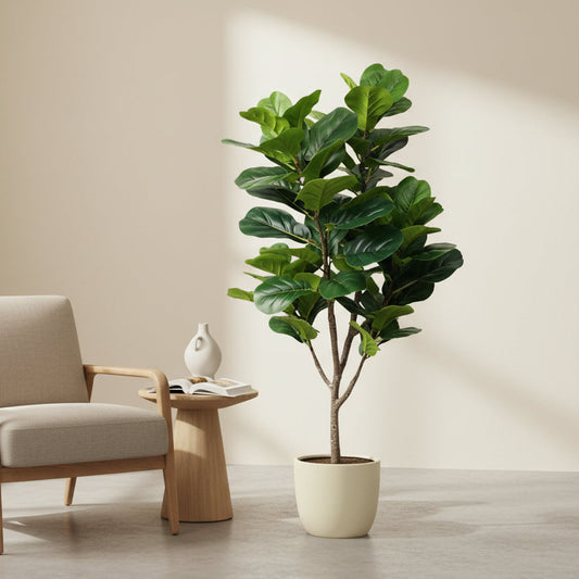 5 Feet Fiddle Leaf Fig Tree, Artificial Fiddle Leaf Fig Tree, Decorative Faux Fiddle Leaves Fake Ficus Tree in Pot, Fake Fig Tree