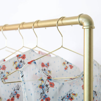 Gold Metal Clothing Rack with Wood Shelf, Heavy Duty Rolling Garment Rack with Wheels for Bedroom Retail Boutique Use