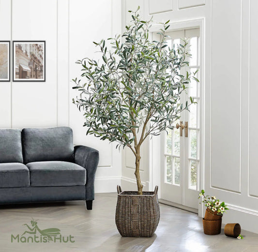 5 Feet Artificial Olive Tree Plant, Olive Trees Artificial Indoor, Large Faux Olive Branches and Fruits, Potted Olive Tree, Fake Olive Tree
