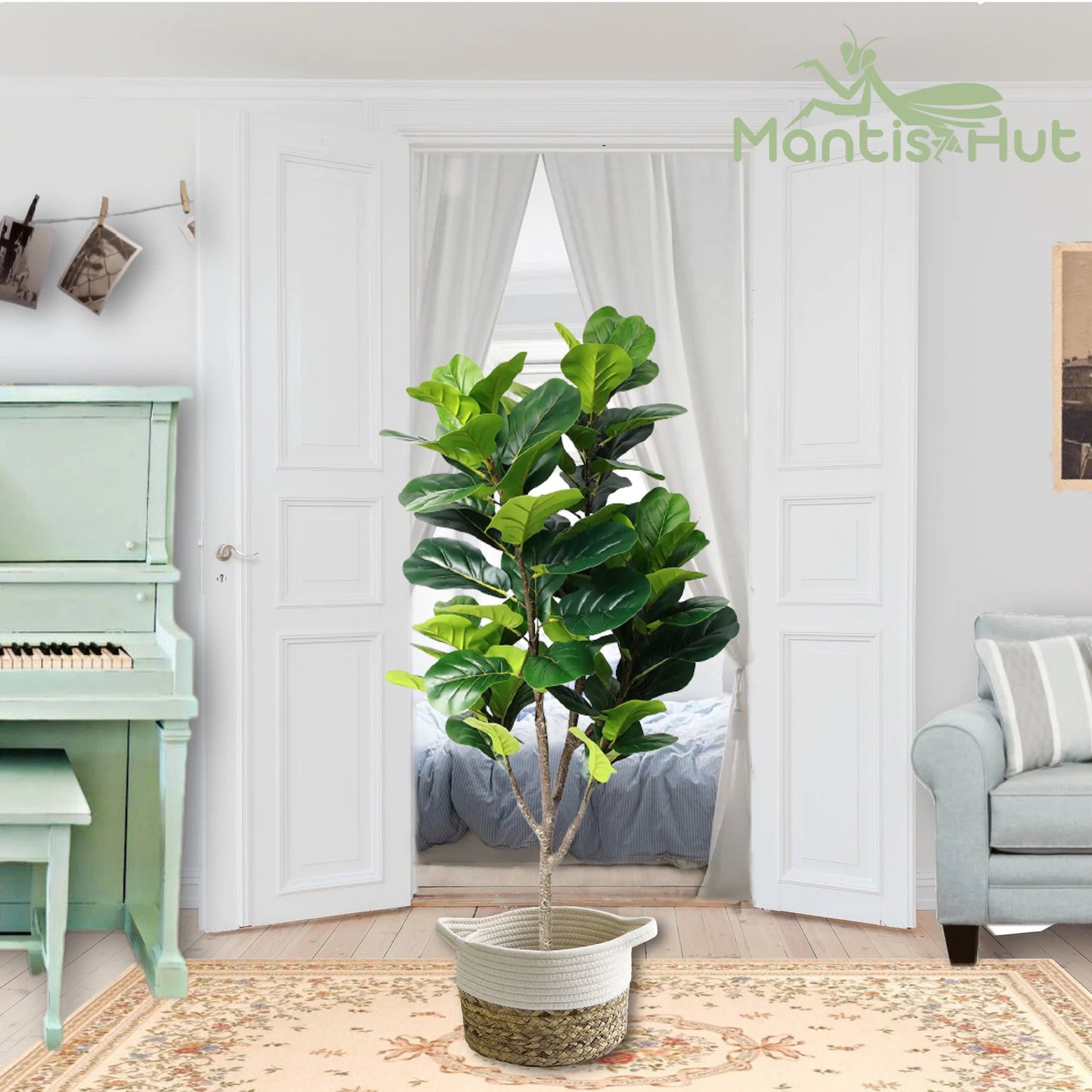 5 Feet Fiddle Leaf Fig Tree, Artificial Fiddle Leaf Fig Tree, Decorative Faux Fiddle Leaves Fake Ficus Tree in Pot, Fake Fig Tree