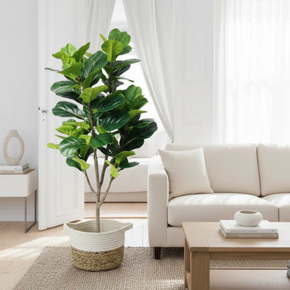 5 Feet Fiddle Leaf Fig Tree, Artificial Fiddle Leaf Fig Tree, Decorative Faux Fiddle Leaves Fake Ficus Tree in Pot, Fake Fig Tree